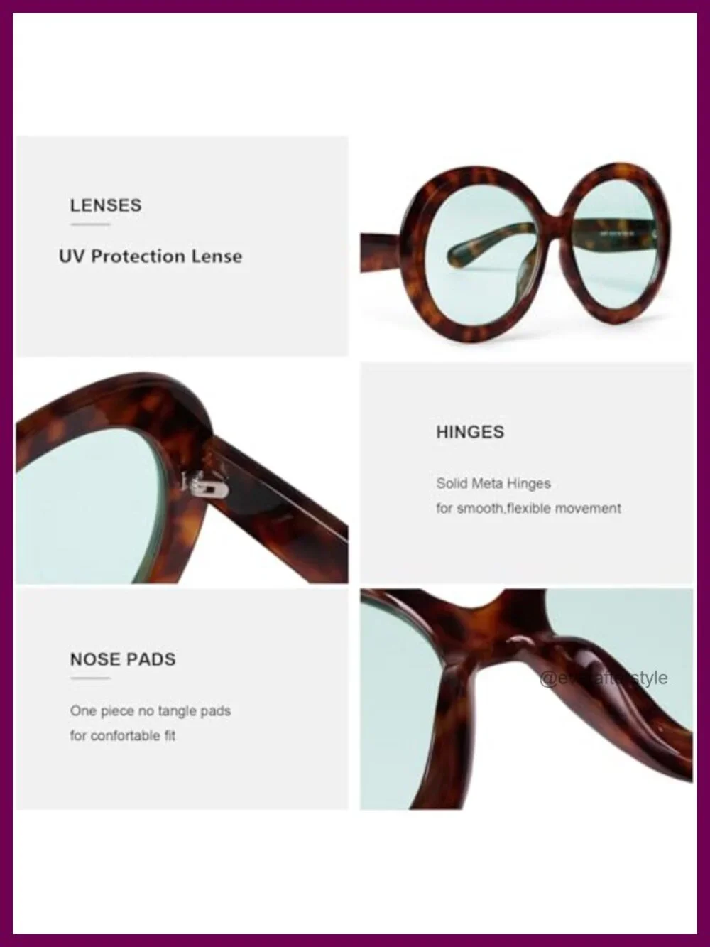 Oversized Round Sunglasses UV400 Plastic Frame Retro Goggle Style